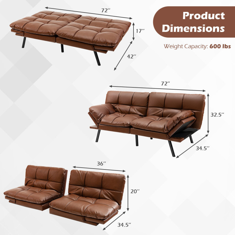 Convertible Memory Foam Futon Sofa Bed with Adjustable Armrest-BrownCostway Gallery View 4 of 10